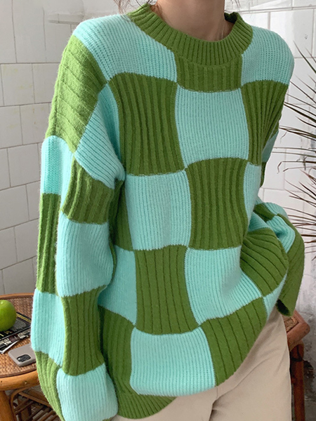 

Regular Fit Crew Neck Elegant Sweater, Green, Pullovers