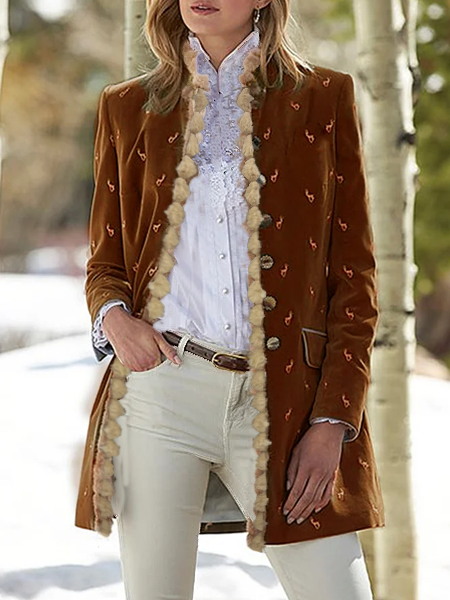 

Long Sleeve Stand Collar Knit Coat, Coffee, Coats