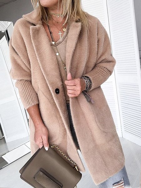 

Long sleeve Plain Simple Lapel Collar Loose Sweater Coat, Khaki, Cardigans