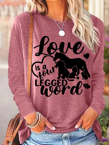 

Women's Love Is A Four Legged Word Cotton-Blend Heart Simple Long Sleeve Top, Pink, Long sleeves