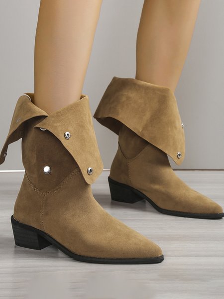 

Vintage Cuffed Pointed Toe Chunky Heel Booties, Brown, Boots