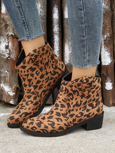 

Plus Size Plain Split Joint Slip On Cowboy Boots, Leopard, Boots