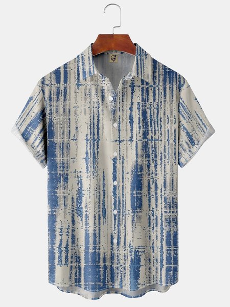

Geometric Stripe Chest Pocket Short Sleeve Shirt, Blue, Men Shirts