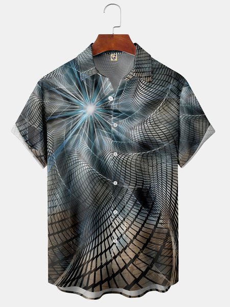 

Technology Lines Chest Pocket Short Sleeve Shirt, Blue, Men Shirts