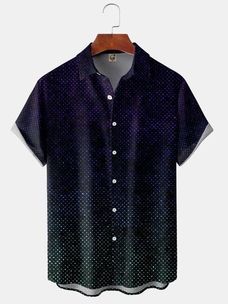 3D Textures Gradient Chest Pocket Short Sleeve Shirt, Black, Men Shirts