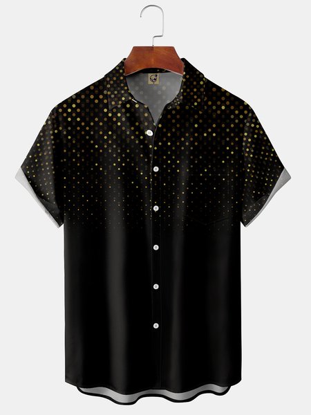 

3D Textures Gradient Chest Pocket Short Sleeve Shirt, Black, Men Shirts