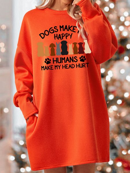 

Dogs Make Me Happy Humans Make My Head Hurt Womens Sweatshirt Dress, Orange, Dresses