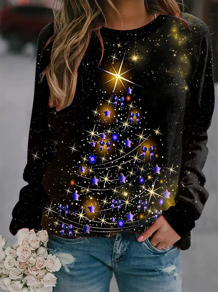 

Christmas Crew Neck Casual Loose Sweatshirt, Black, Hoodies & Sweatshirts