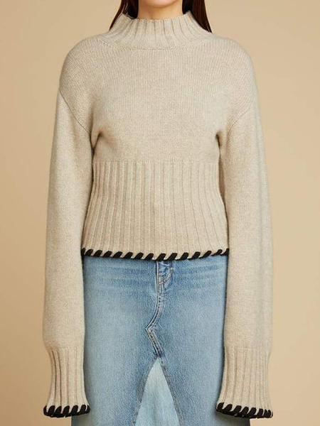 

Elegant Regular Fit Plain Sweater, Khaki, Pullovers