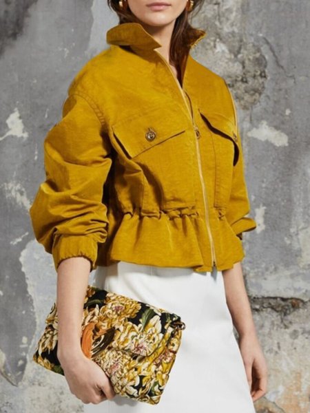 

Urban Regular Fit Drawstring Shirt Collar Jacket, Yellow, Jackets