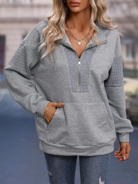 

Casual Kangaroo Pocket Drop Shoulder Half Zip Sweatshirt, Gray, Hoodies & Sweatshirts