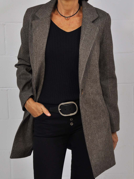 

Plain Cotton-Blend Loose Casual Blazer, Coffee, Blazers