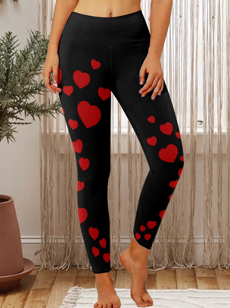 

Valentines Day Heart Pattern Womens Tummy Control Legging, As picture, Leggings