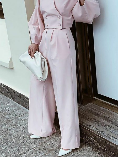 

Plain Elegant Loose Fashion Mid Waist Pants, Pink, Pants