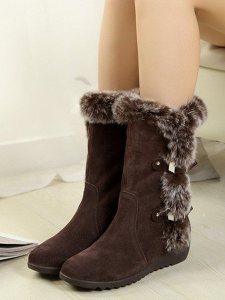 

Faux Fur Warm Suede Slope Heel Snow Boots, Brown, Boots