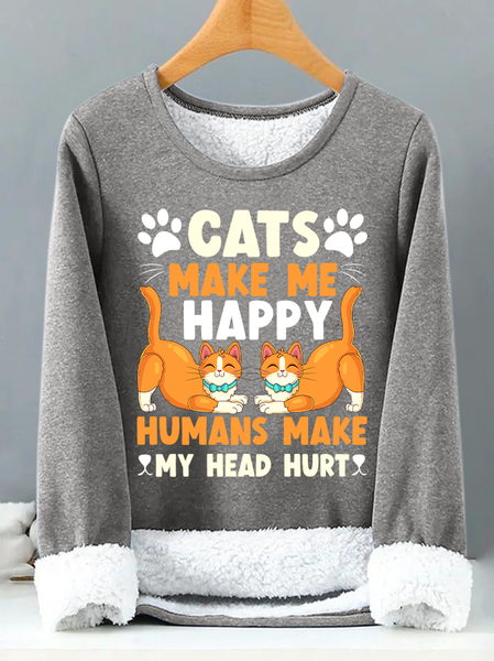 

Lilicloth X Manikvskhan Cats Make Me Happy Humans Make My Mind Hurt Womens Warmth Fleece Sweatshirt, Gray, Hoodies&Sweatshirts