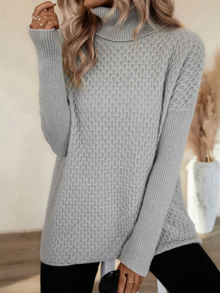 Casual Loose Turtleneck Sweater, Gray, Sweaters