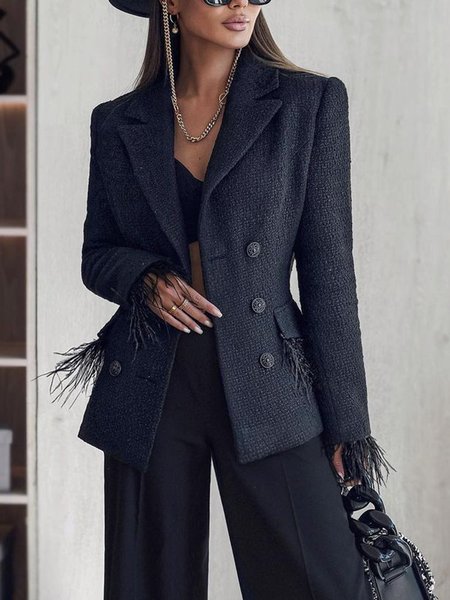 

Urban Plain Lapel Collar Regular Fit Long Sleeve Blazer, Black, Blazers