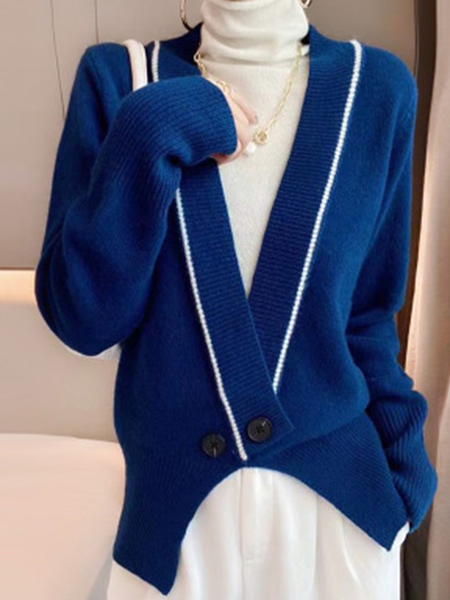 

Elegant Wool/Knitting V Neck Regular Fit Sweater, Blue, Pullovers
