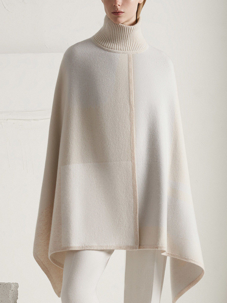 

Loose Turtleneck Color Block Elegant Sweater, Khaki, Pullovers