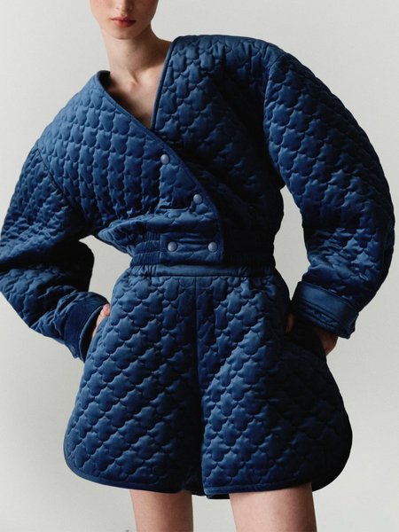 

Loose Cross Neck Urban Long Sleeve Fleece Coat, Blue, Others