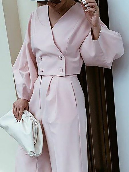 

Elegant Regular Fit Plain Lantern Sleeve Blouse, Pink, Blouses and Shirts