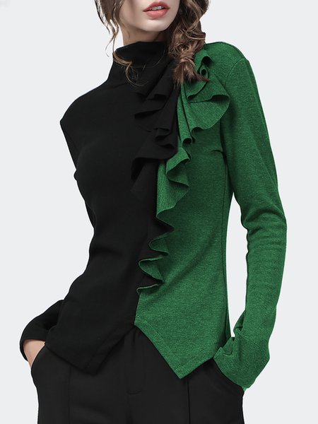 

Elegant Color Block Long sleeve Regular Fit Blouse, Green, Blouses and Shirts