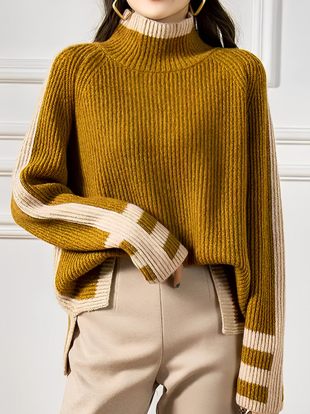 

Regular Fit Wool/Knitting Elegant Crew Neck Sweater, Yellow, Pullovers