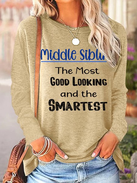 

Lilicloth X Paula Funny Gift For Sister Middle Sibling Womens Long Sleeve T-Shirt, Khaki, Long sleeves