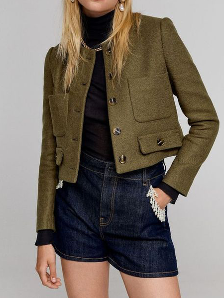 

Regular Fit Plain Simple Jacket, Green, Jackets