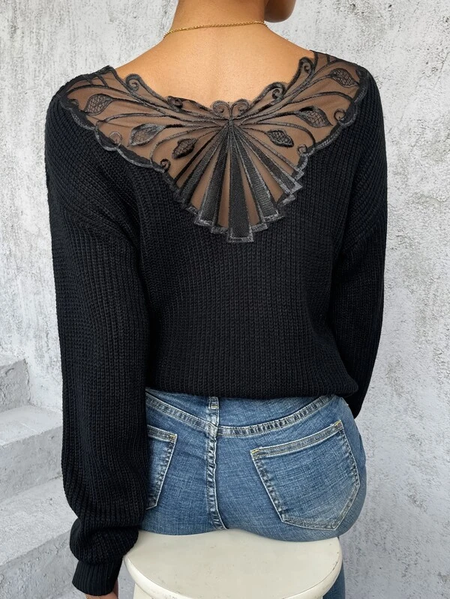 

Casual V Neck Wool/Knitting Plain Sweater, Black, Sweaters
