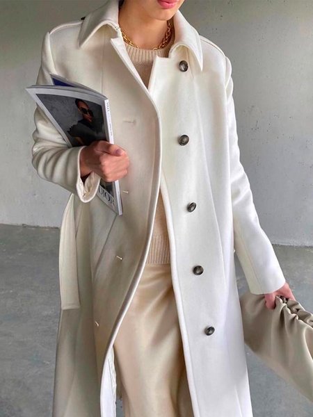 

Plain Loose Urban Long Sleeve Overcoat, White, Coats