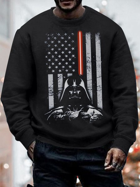 

Men's America Flag Crew Neck Casual Cotton-Blend Sweatshirt, Black, Hoodies&Sweatshirts