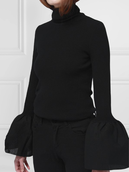 

Turtleneck Elegant Regular Fit Sweater, Black, Pullovers