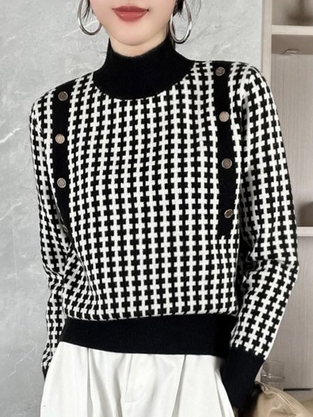 

Simple Turtleneck Long sleeve Regular Fit Sweater, Black, Pullovers
