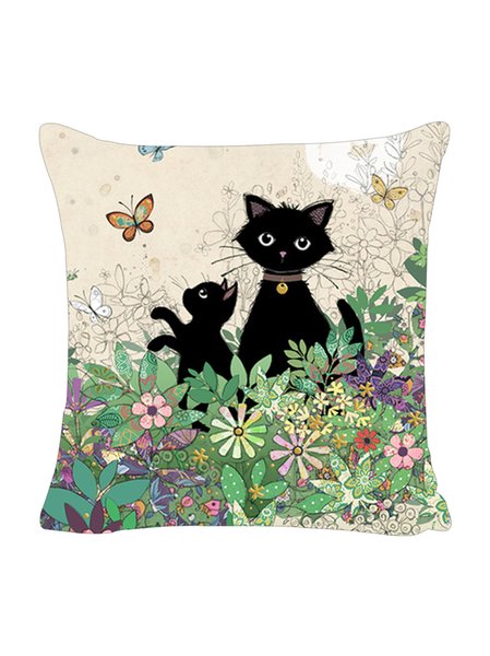 

18*18 Balck Cat Print CasualBackrest Cushion Pillow Covers Decorations For Home, Color1, Pillow Covers