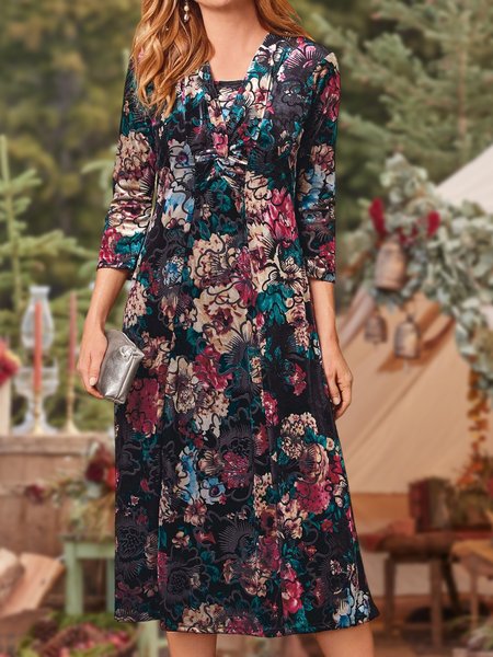 

Boho Floral Regular Fit Dress, Multicolor, Midi Dresses