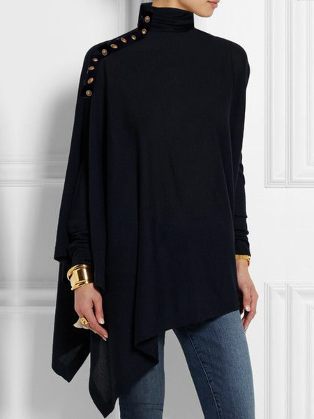 

High Elasticity Loose Urban Long sleeve Top, Black, Blouses and Shirts