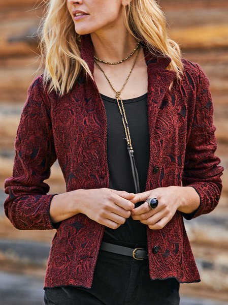 

Shawl Collar Floral Regular Fit Ethnic Jacket, Red, Jackets