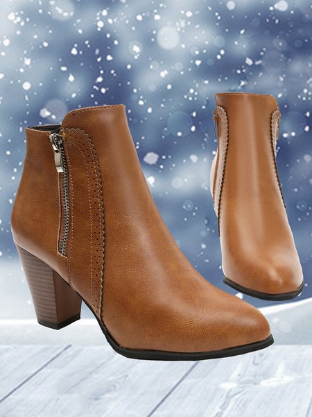 

Stylish Patchwork Zip Block Heel Pointed Toe Booties, Yellow, Boots