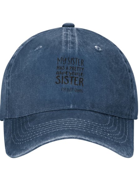 

My Sister Has A Perfect Sister Family Text Letters Adjustable Hat, Navy blue, Hats