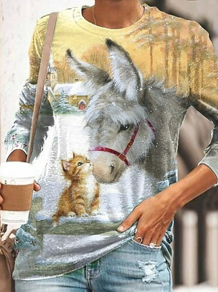 

Casual Loose Animal Crew Neck Sweatshirt, Multicolor, Hoodies & Sweatshirts