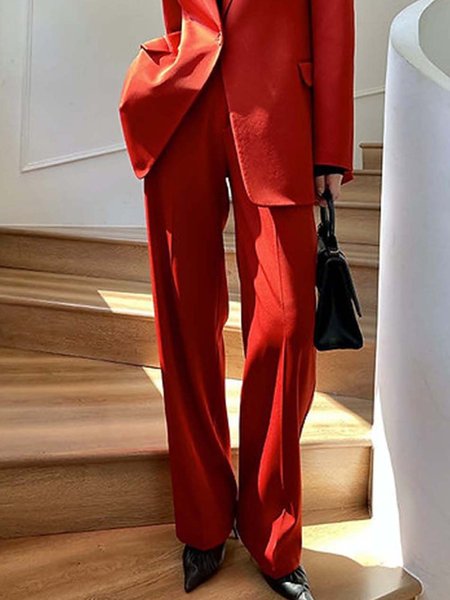 

Long Loose Elegant Plain Fashion Pants, Red, Pants