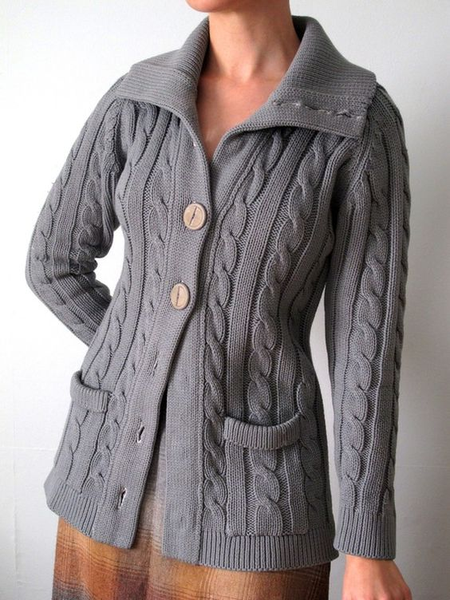 

Wool/Knitting Casual Regular Fit Shawl Collar Sweater Coat, Gray, Cardigans