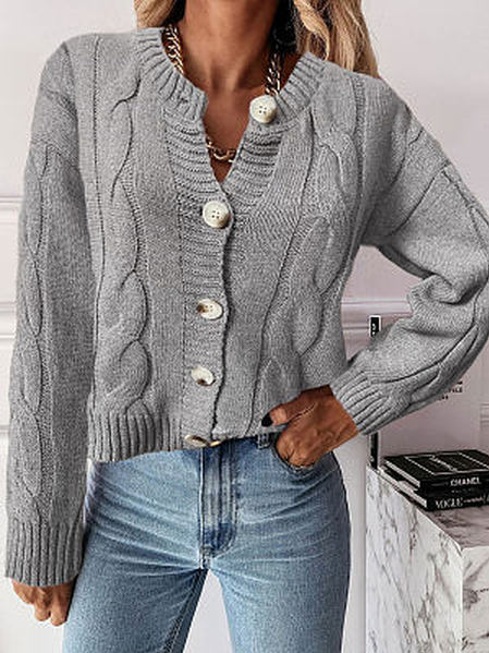 

Casual Crew Neck Yarn/Wool Yarn Sweater Coat, Gray, Cardigans