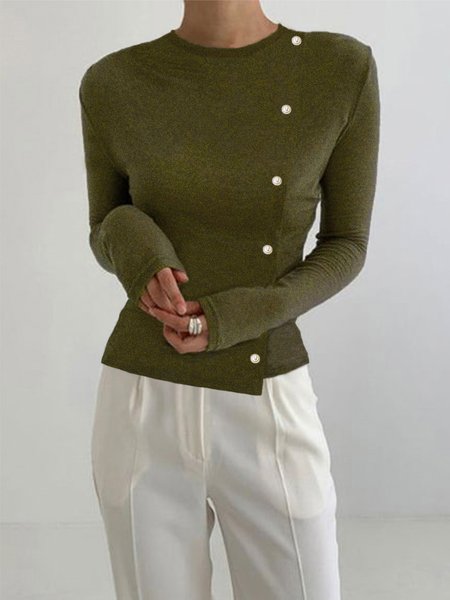 

Urban Plain Crew Neck Long Sleeve Tight T-Shirt, As picture, Tees