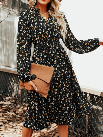 

Ditsy Floral Casual Stand Collar Loose Dress, Multicolor, Dresses