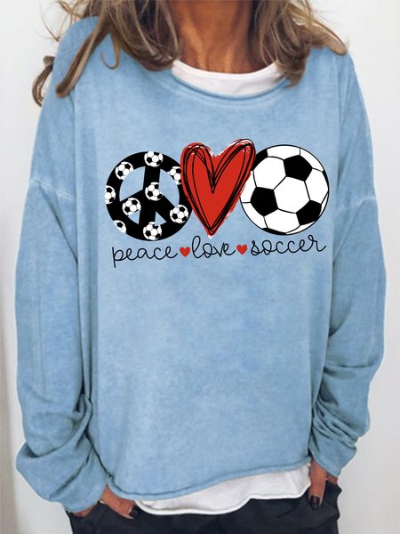 

Women's Peace Love Soccer World Cup 2022 Funny Graphic Print Crew Neck Casual Cotton-Blend Sweatshirt, Light blue, Hoodies&Sweatshirts