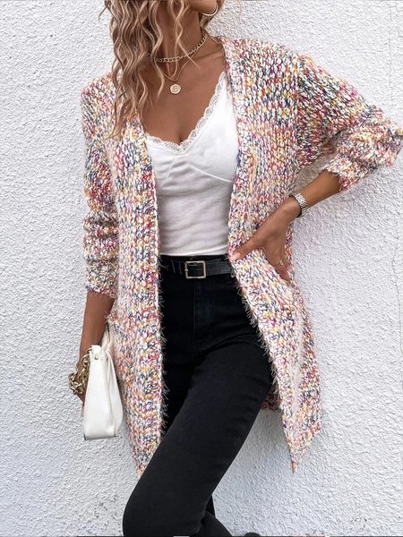 

Cross Neck Plain Loose Boho Sweater Coat, Multicolor, Cardigans