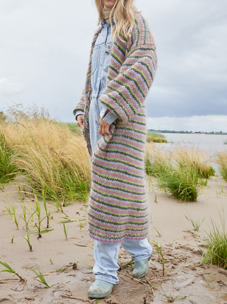 

Casual Others Loose Striped Sweater Coat, Multicolor, Outerwear